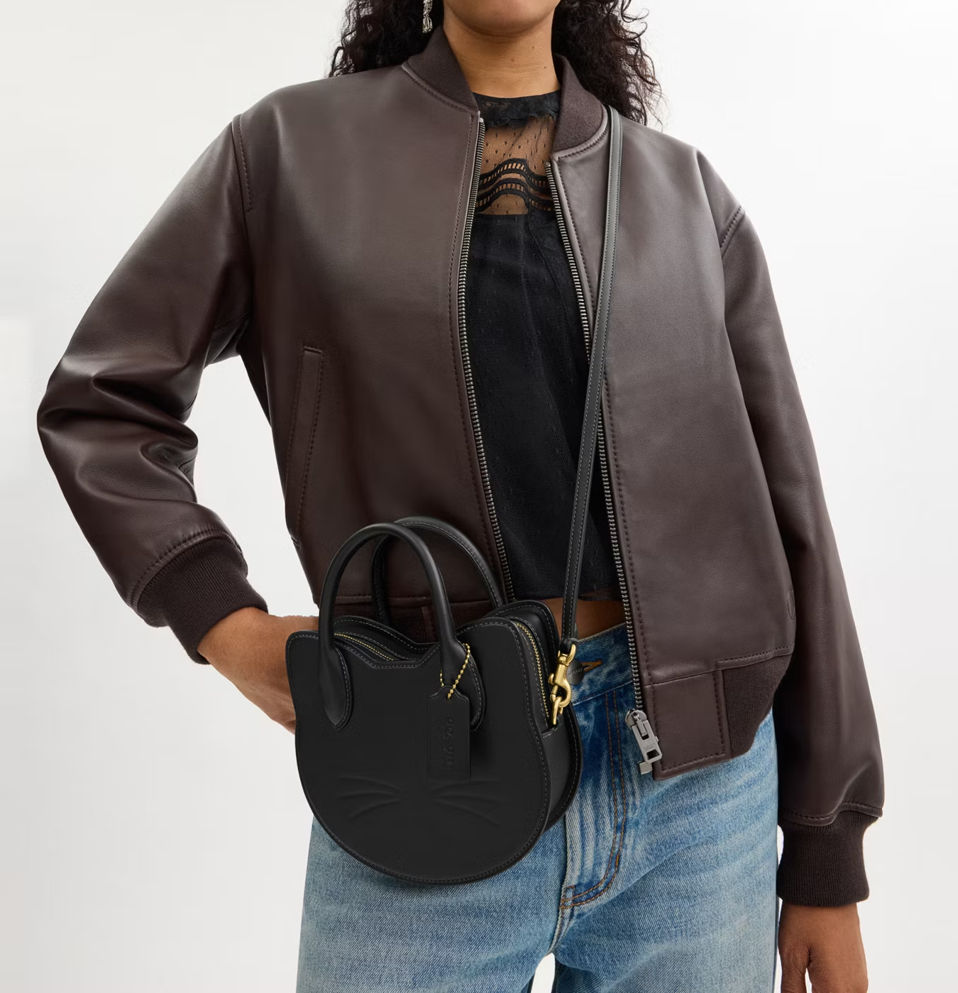 Halloween Cat Head Crossbody Bag Purse Black Leather Handbag