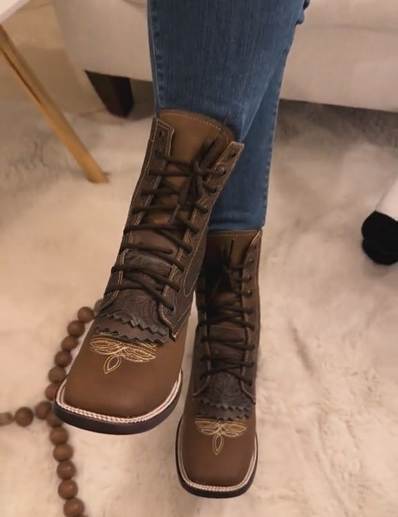 Copper-colored Embroidered Boots