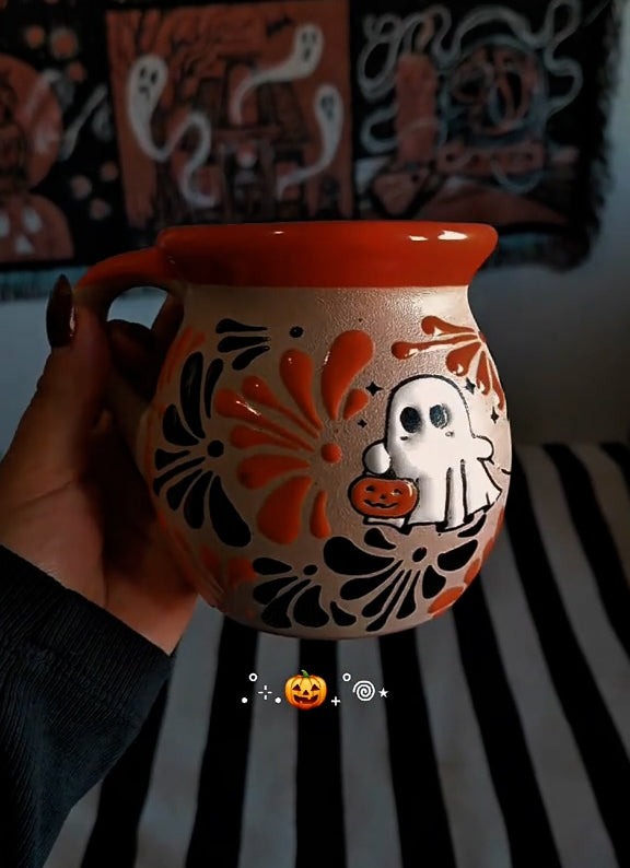 Halloween Cute Ghost And Cat Witch Handmade Cup