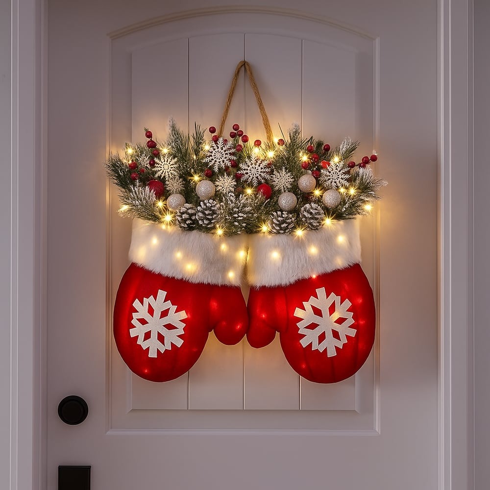 Twinkling Christmas Mitten Wreath