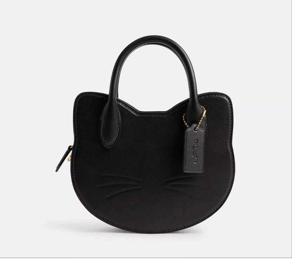 Halloween Cat Head Crossbody Bag Purse Black Leather Handbag