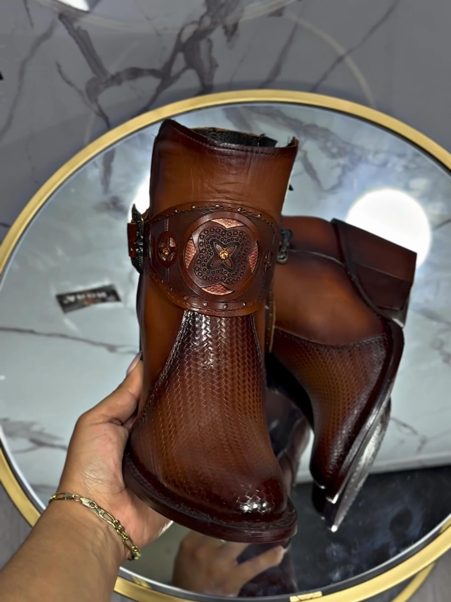 Caramel Python Skin High-Heeled Boots