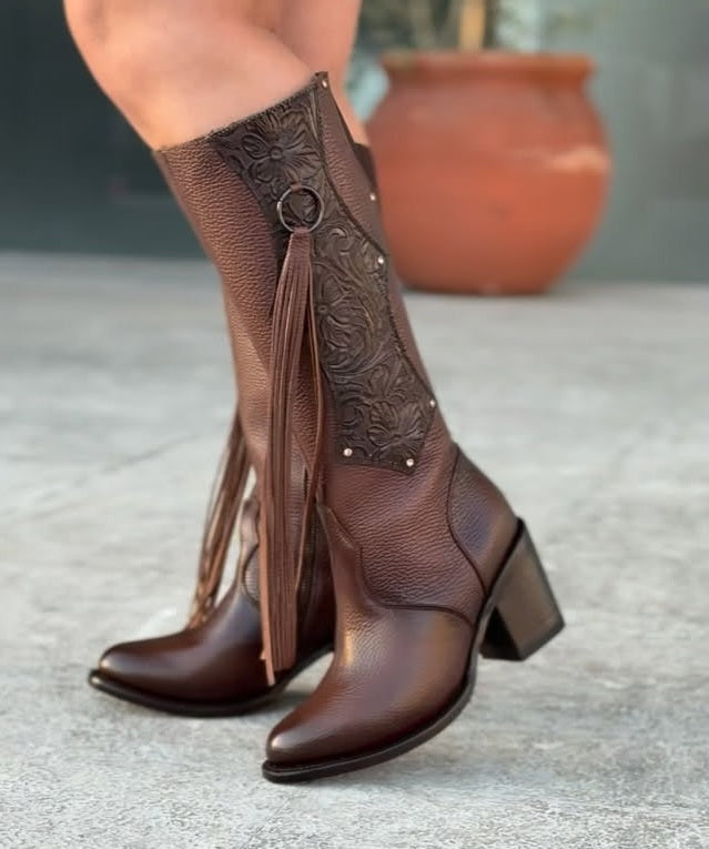 Hand-carved Vintage Cowhide Boots