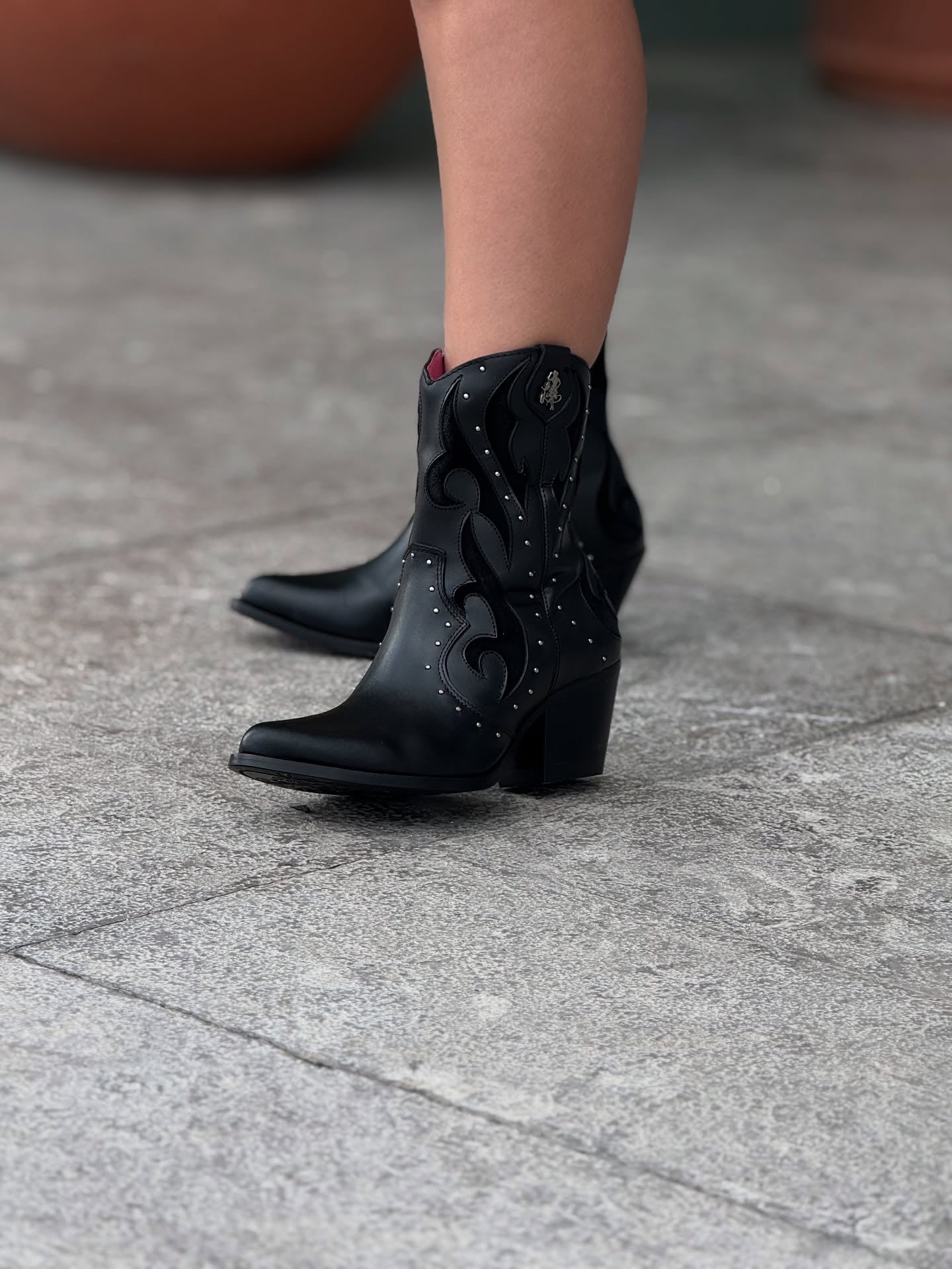 Rhinestone Cowhide Ankle Boots