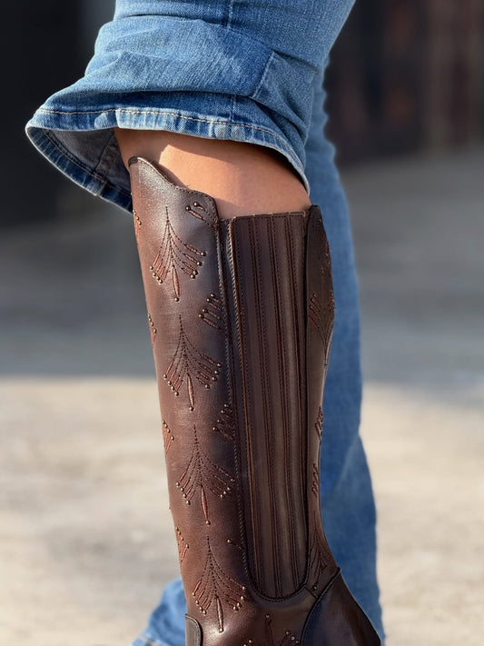 Vintage Cowhide Carved Knee Boots