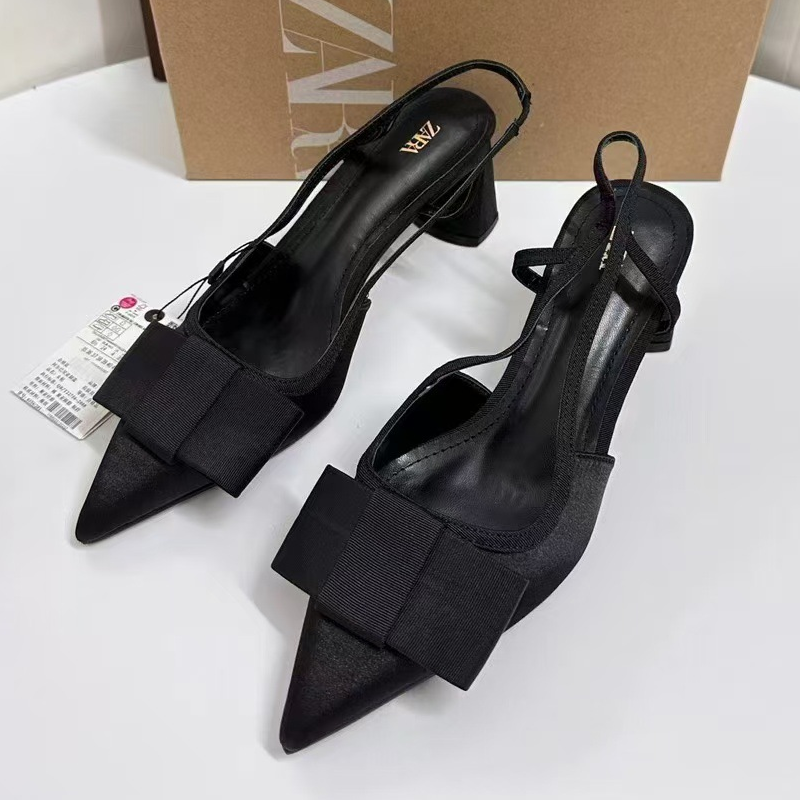 Pointed Bowknot Chunky Heels