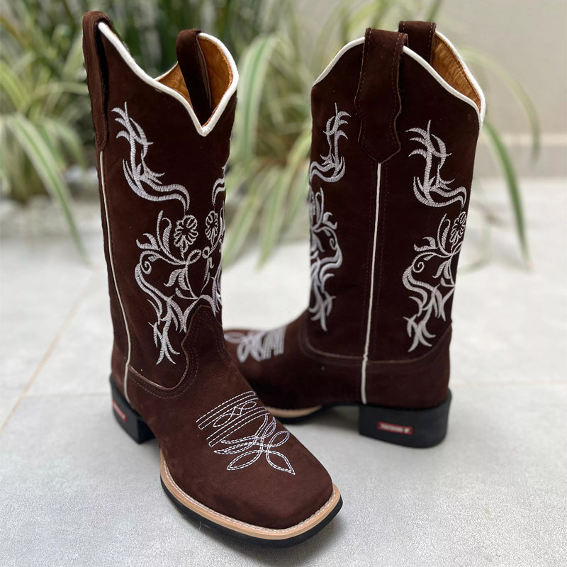Embroidered Floral Square-Toe Boots