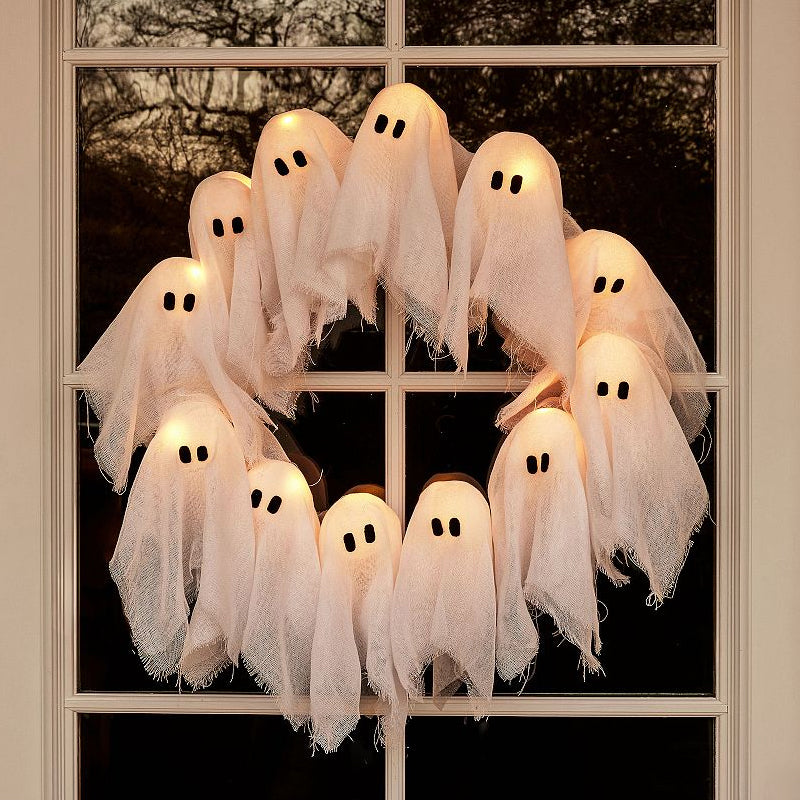 Halloween Light Ghost Wreath Front Door Arrangement Pendant
