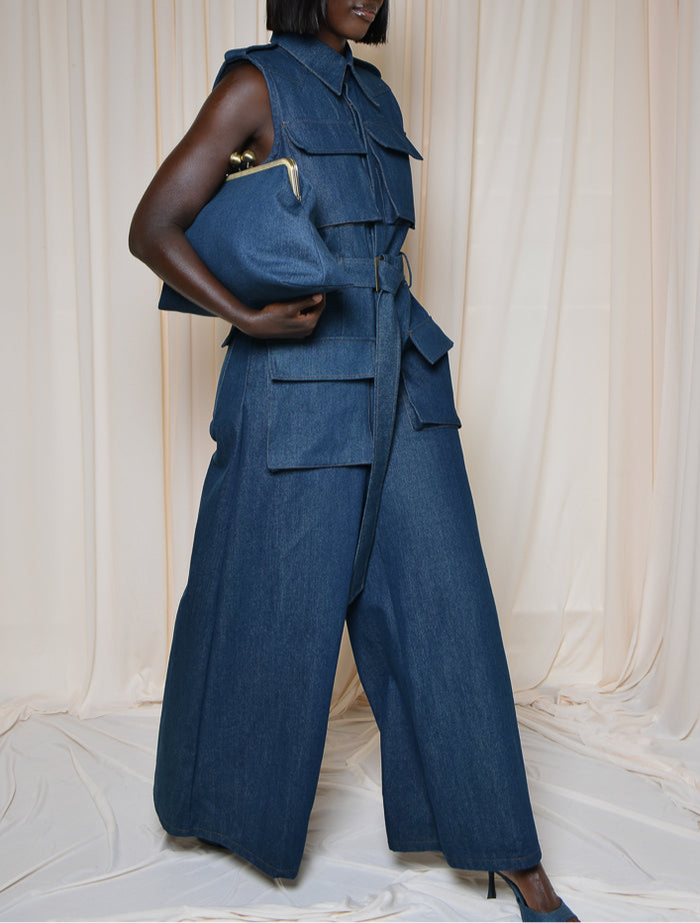 Oversize Coin Purse in Vintage Denim