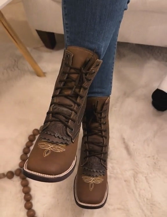 Copper-colored Embroidered Boots