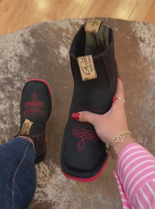 Red-soled Embroidered Ankle Boots