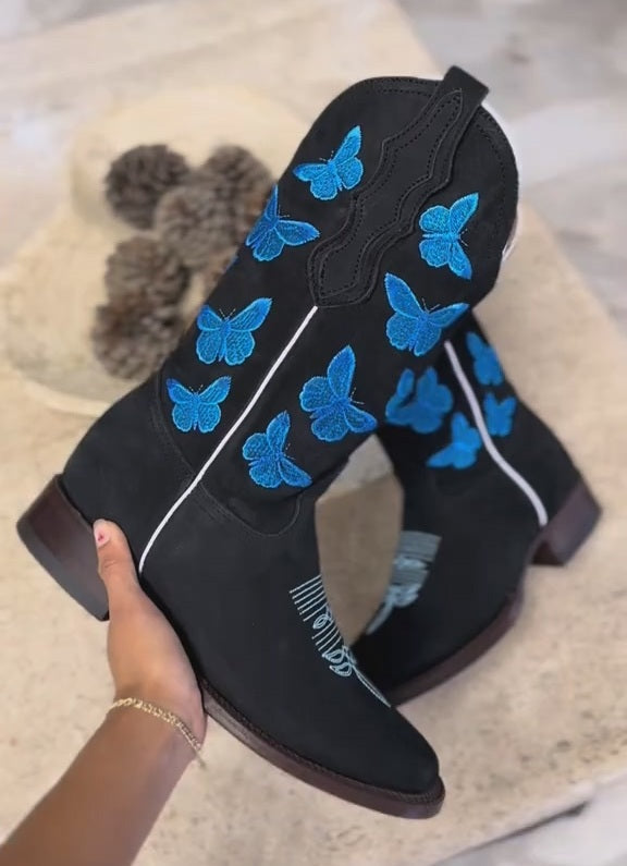 Blue Butterfly Cowgirl Boots