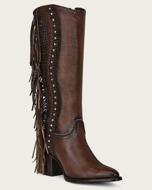 Braided Leather Knee High Boots