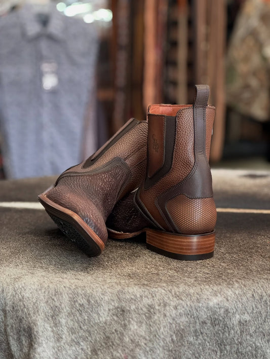 Vintage Cowhide Textured Western Ankle Boots