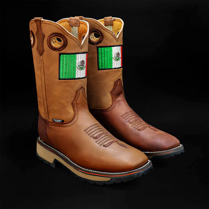 Pure Handmade Square Toe Bulldog Carved Boots