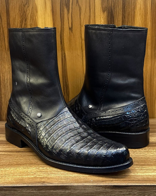 Vintage Crocodile Leather Pointed Toe Boots