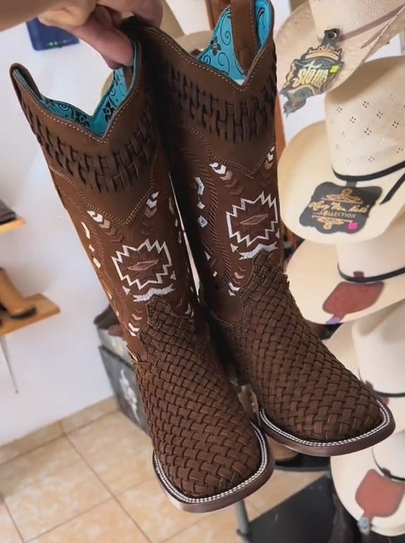 Hand-woven Suede Western Cowgirl Boots