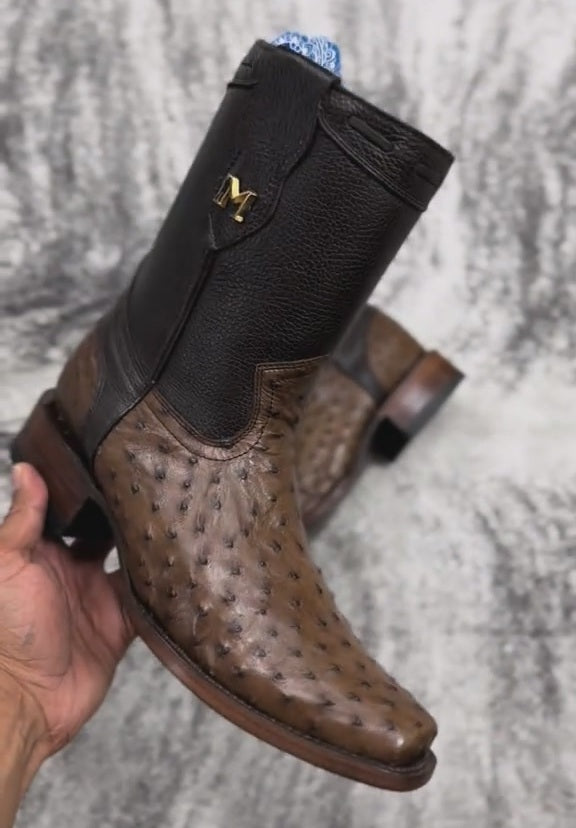 Vintage Ostrich Skin Ranch Cowboy Boots