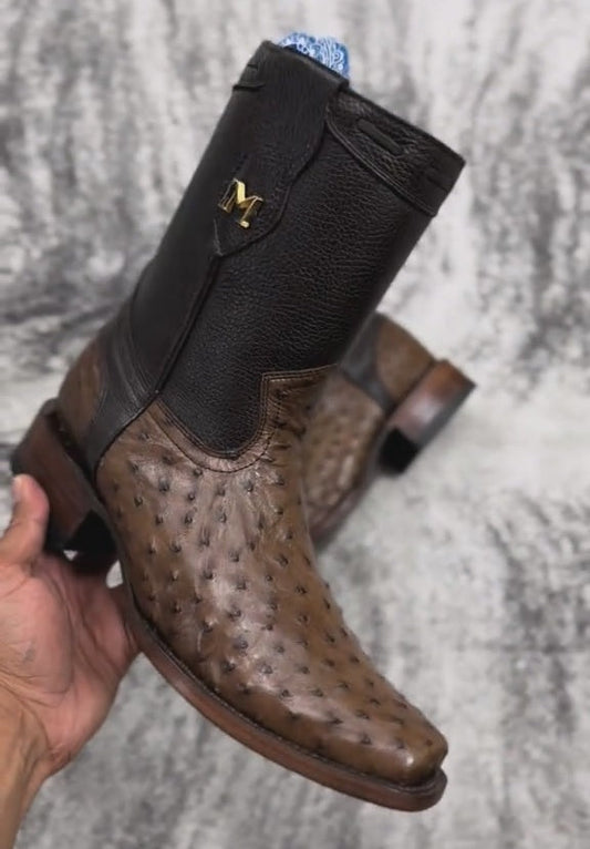 Vintage Ostrich Skin Ranch Cowboy Boots