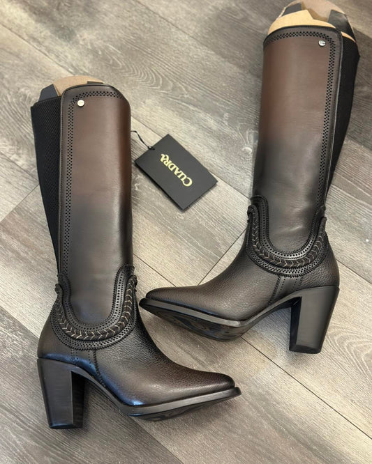 Chocolate Cowhide Braided Rope Boots