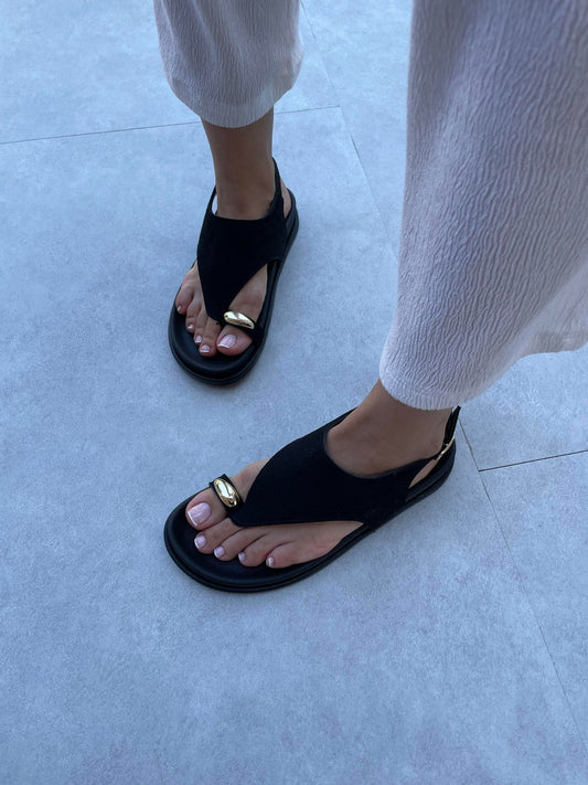 Metal Buckle Suede Sandals