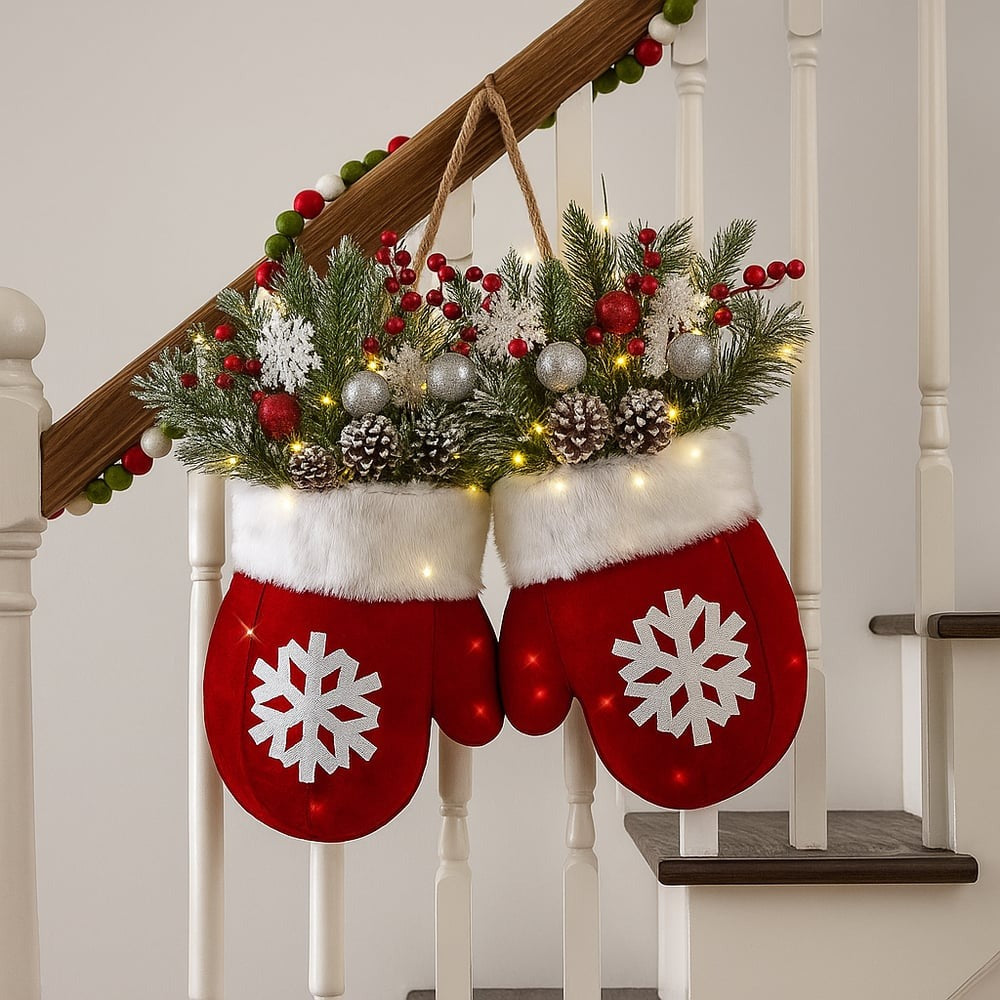 Twinkling Christmas Mitten Wreath