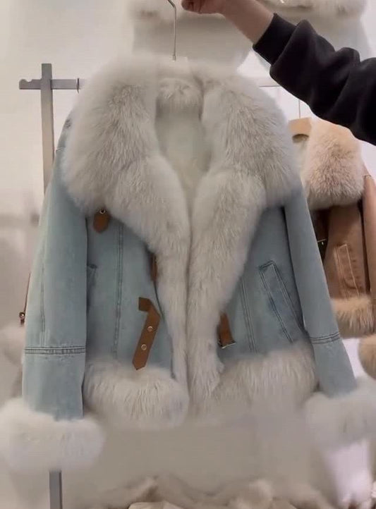 Fur Patchwork Denim Jacket