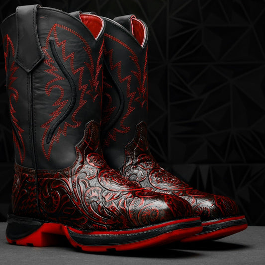 Black Cherry Hand-Tooled Boots