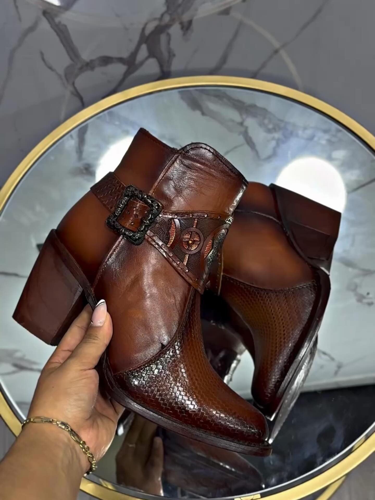 Caramel Python Skin High-Heeled Boots