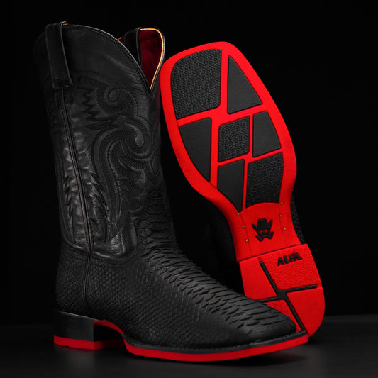 Matte Python Skin Boots With Red Soles