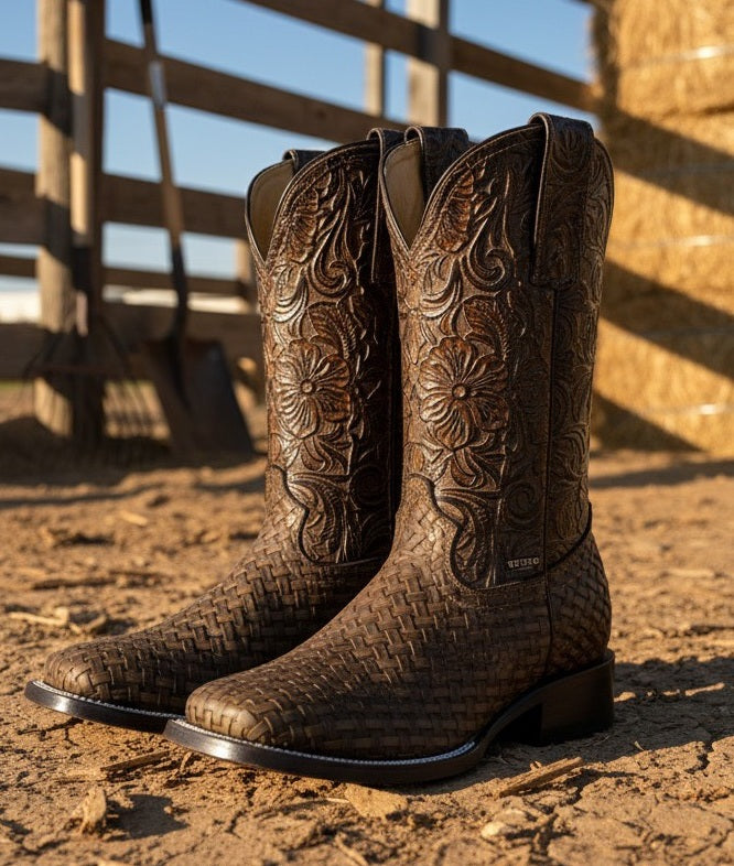 Vintage Carved-Pattern Braided Boots