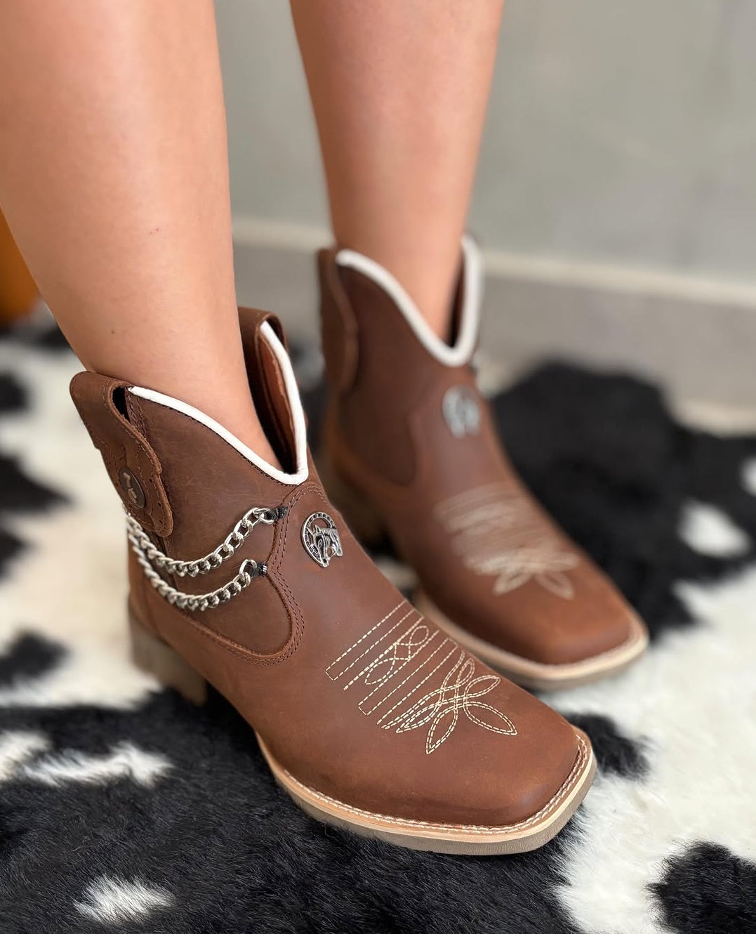 Western Silver Chain Ankle Boots