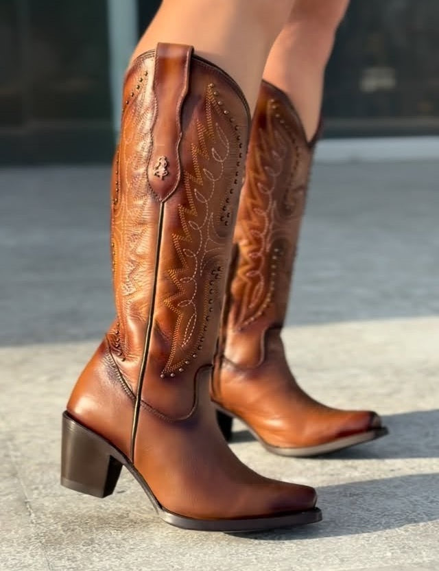 Vintage Cowhide Chunky Heel Boots