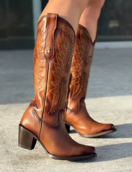 Vintage Cowhide Chunky Heel Boots