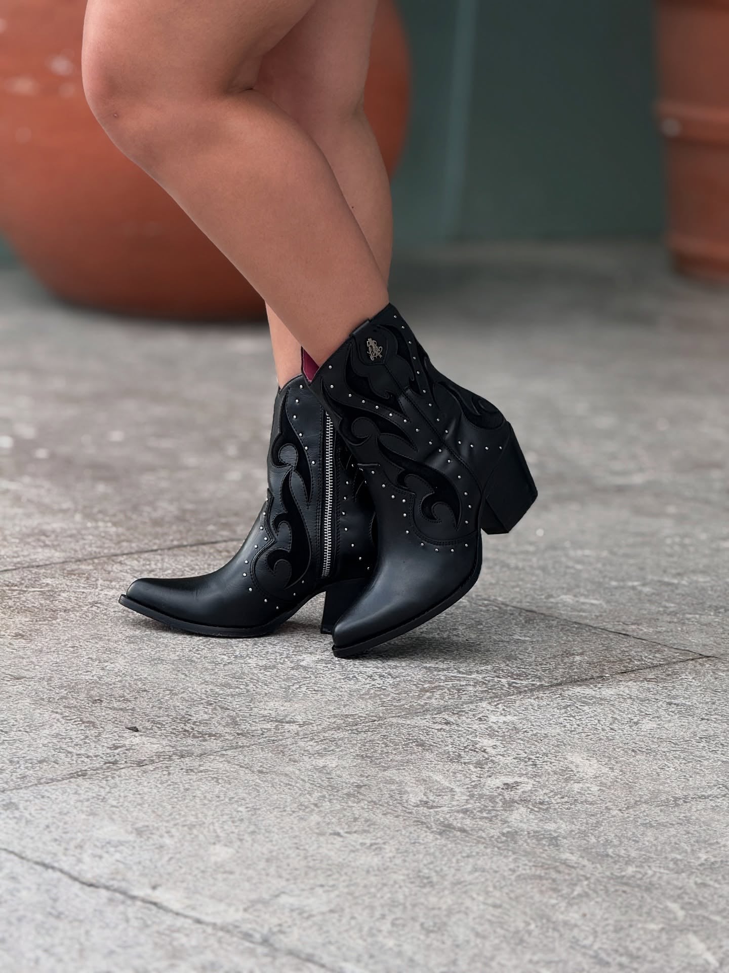 Rhinestone Cowhide Ankle Boots