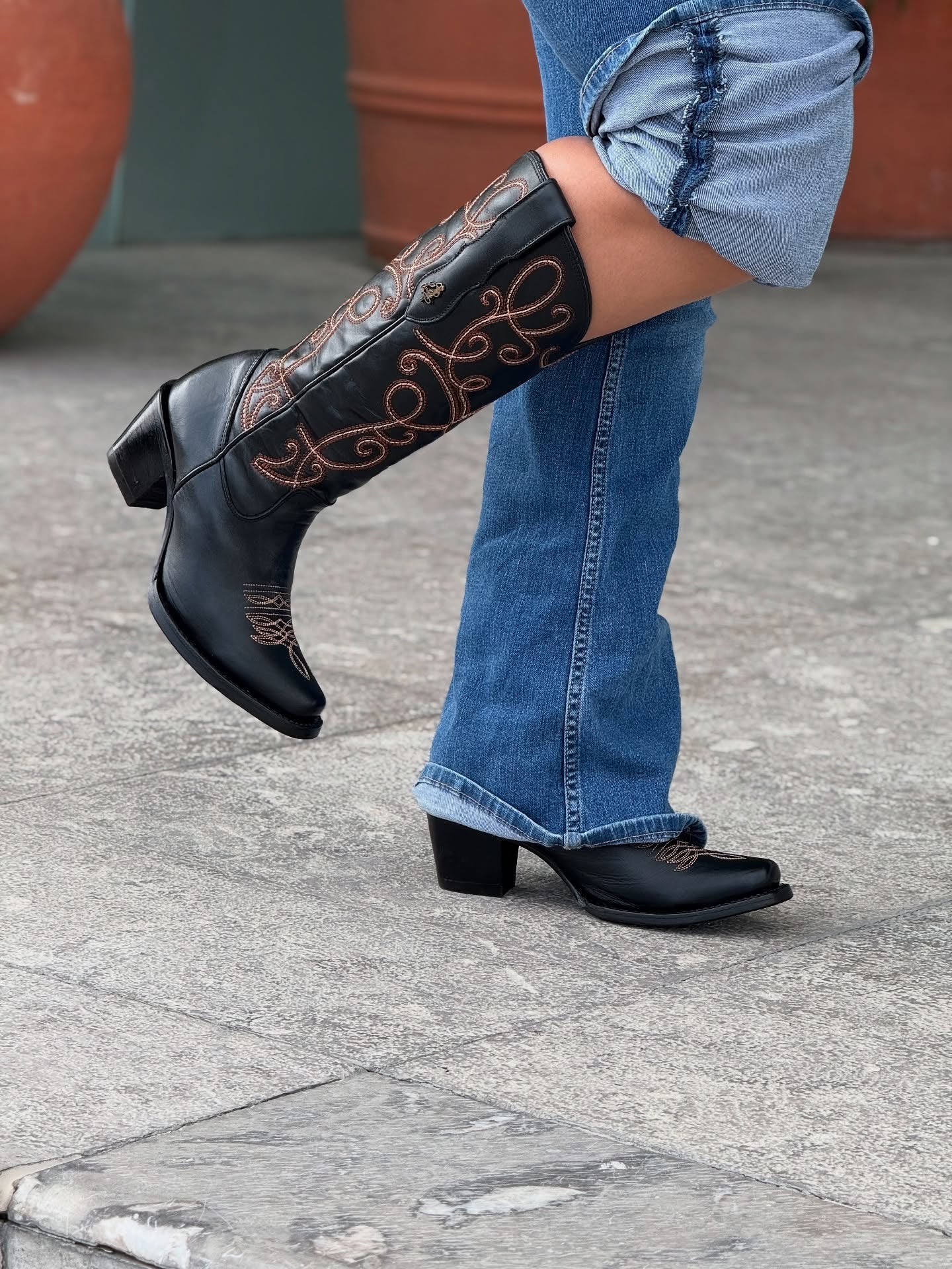 Italian Cowhide Embroidered Boots