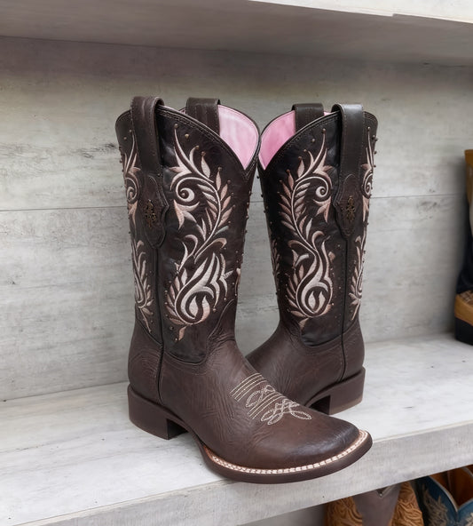 Chocolate Embroidered Western Boots