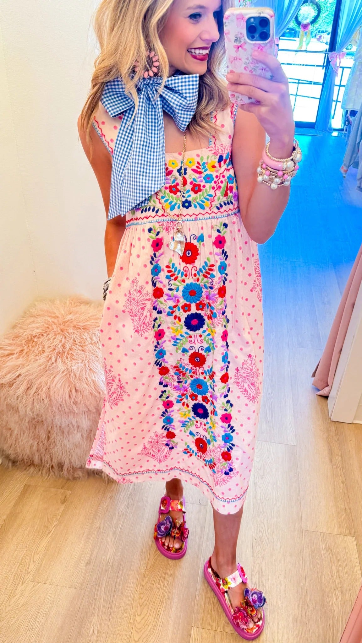 Sister Mary Pink Multi Floral Embroidered Midi Dress