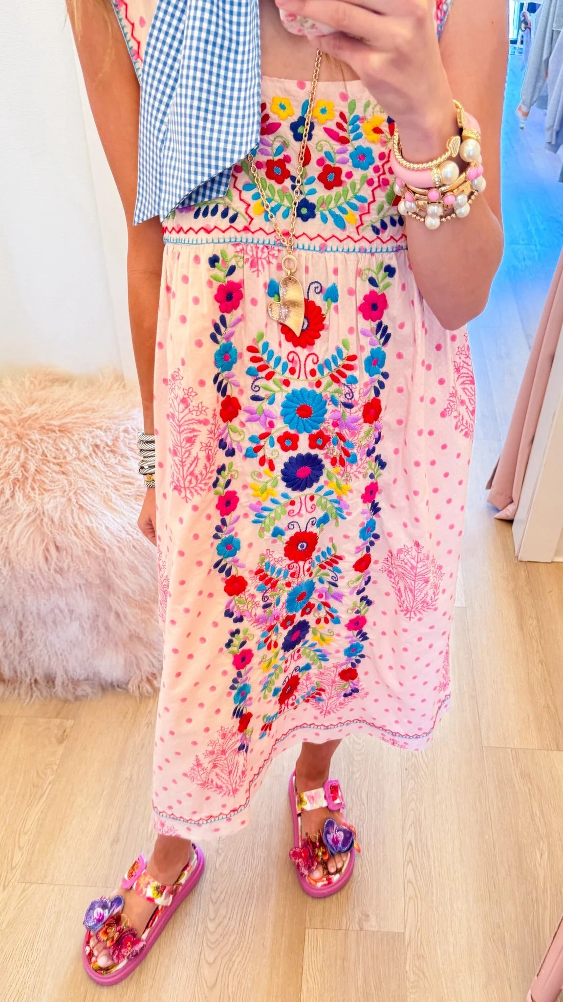 Sister Mary Pink Multi Floral Embroidered Midi Dress