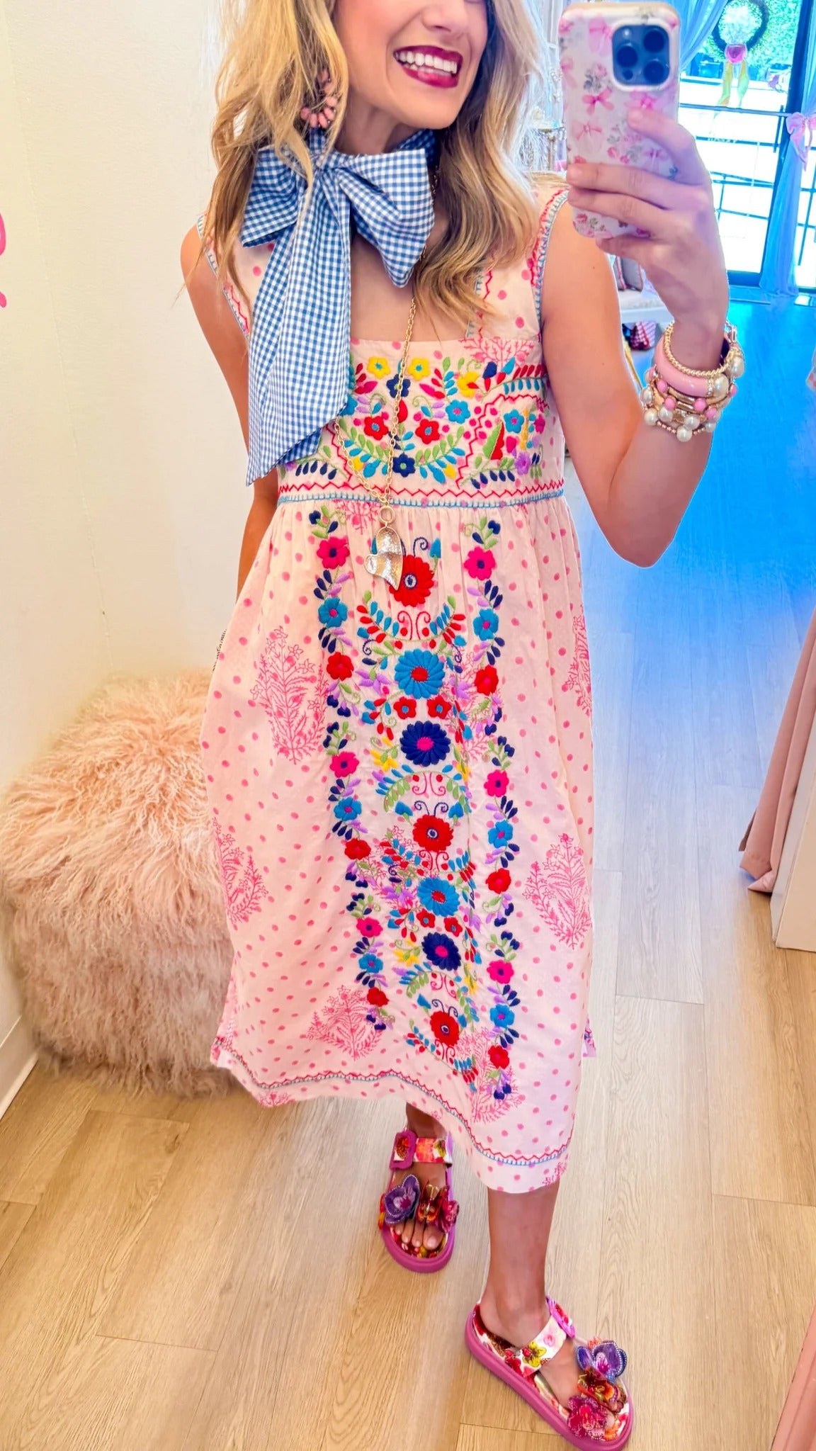 Sister Mary Pink Multi Floral Embroidered Midi Dress