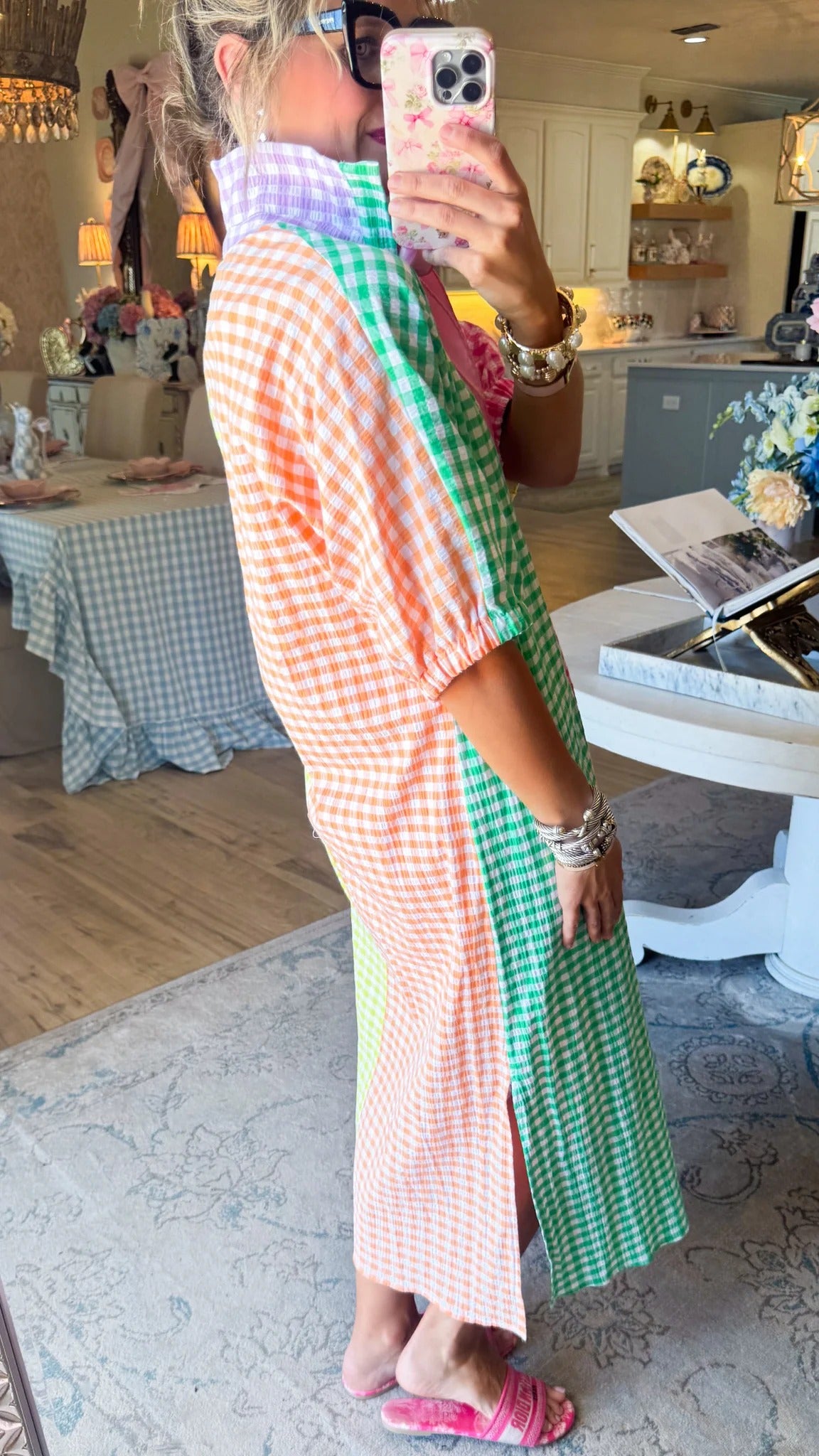 Multi Gingham Midi Dress