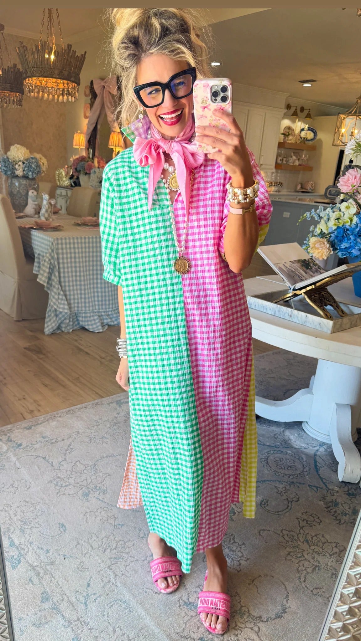 Multi Gingham Midi Dress