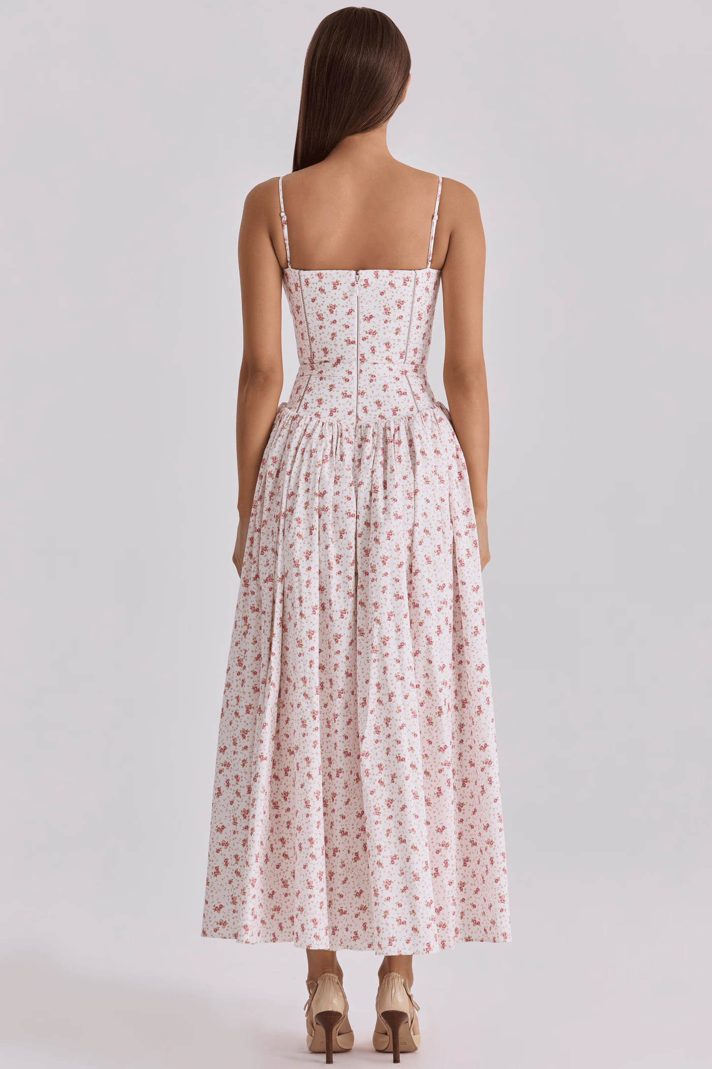 White Rose Print Cotton Midi Sundress