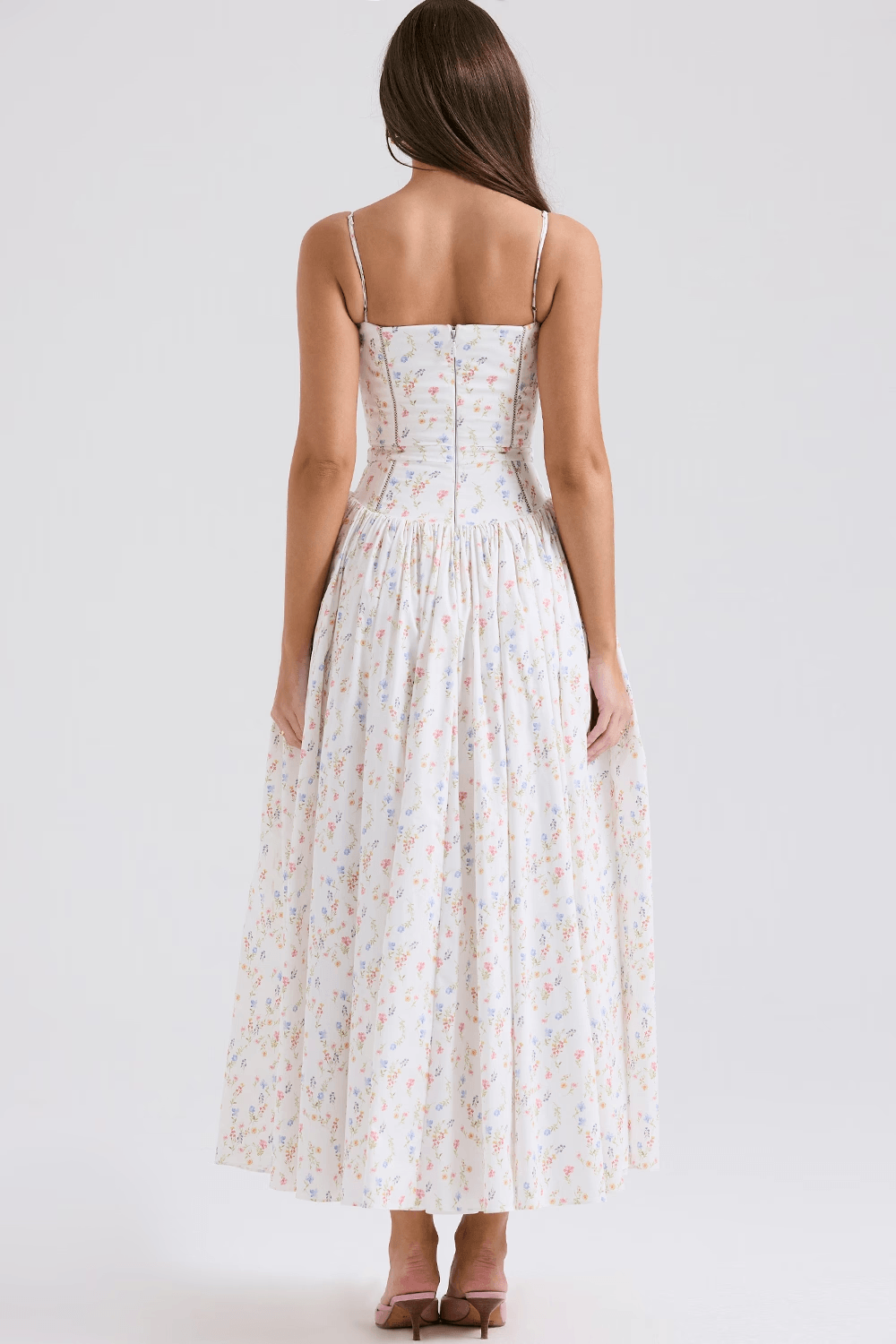 White Posy Print Cotton Maxi Sundress