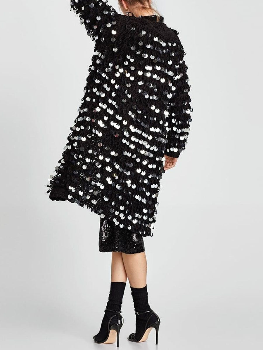 Sequined Knit Sweater Cardigan