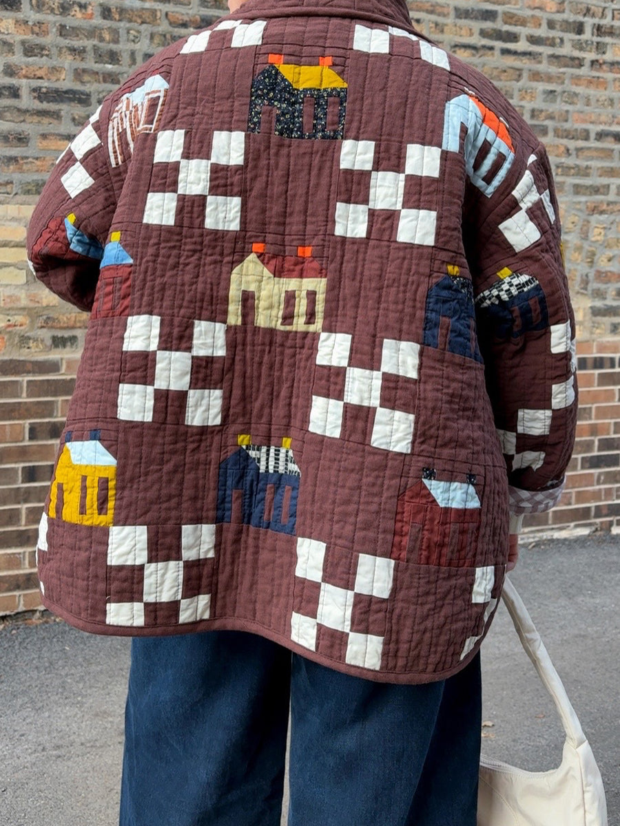 Printed Pockets Long Sleeve Cotton Jacket