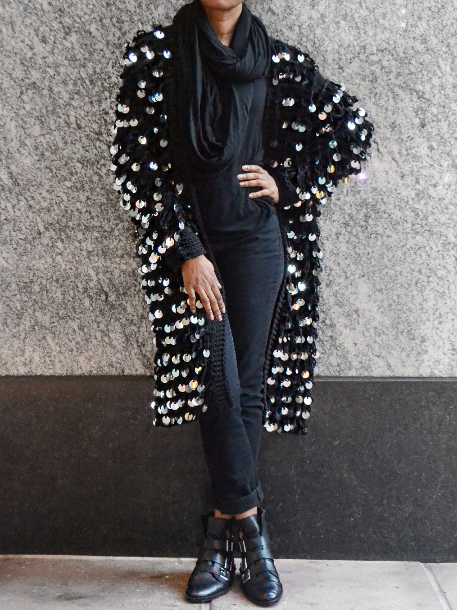 Sequined Knit Sweater Cardigan