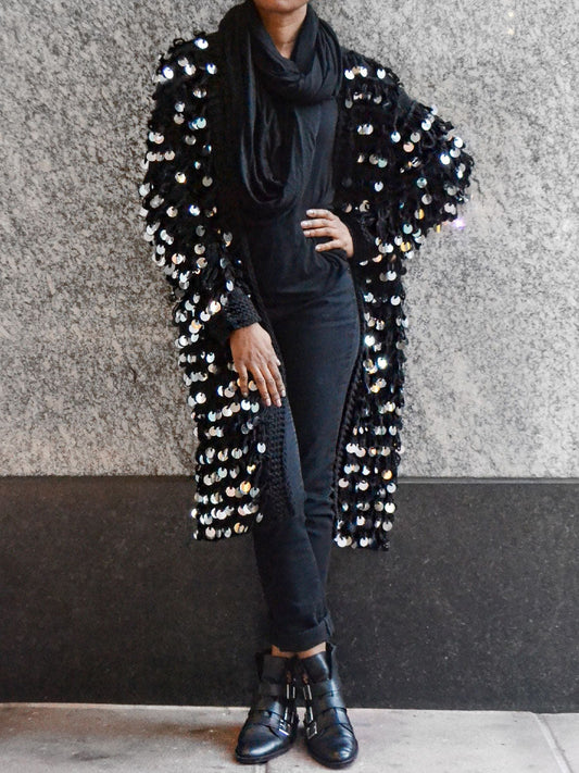 Sequined Knit Sweater Cardigan