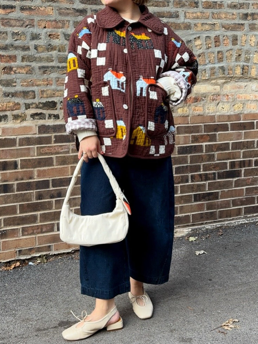 Printed Pockets Long Sleeve Cotton Jacket