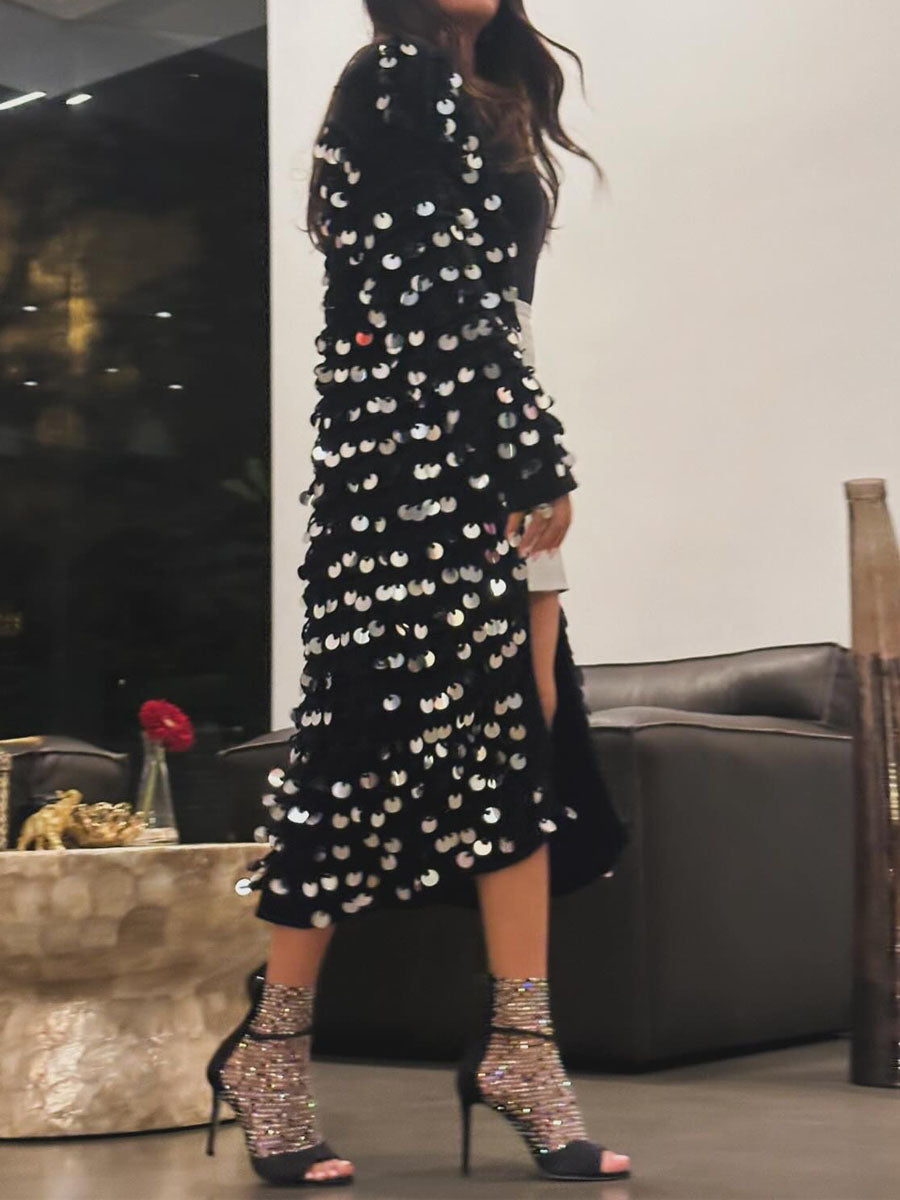 Sequined Knit Sweater Cardigan